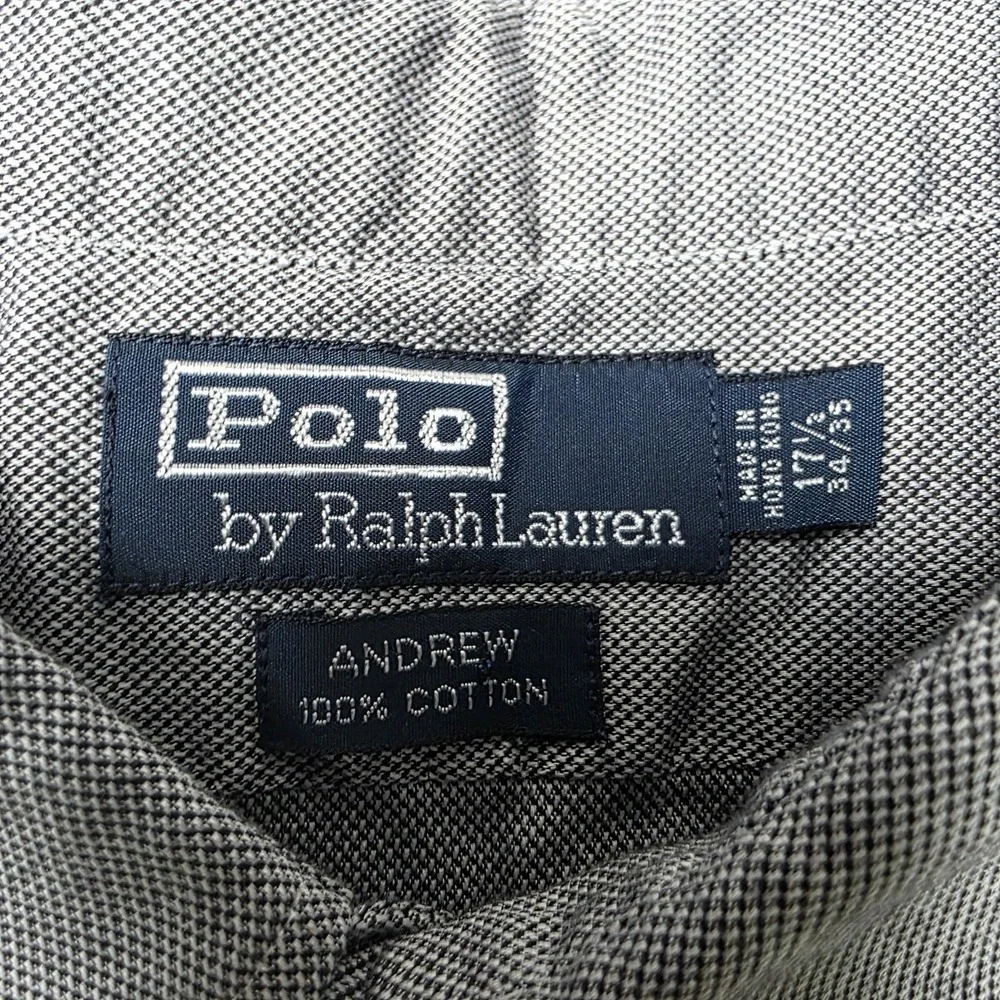 Vtg Polo Ralph Lauren Andrew Button Up Dress Shirt Mens 17.5 Gray Long Sleeve